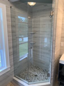 2 Piece Neo angle Shower with titles and high glass