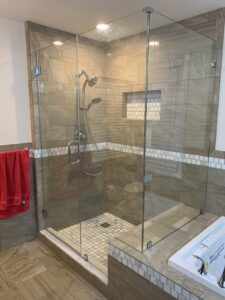 Harmony Glass NJ Shower installtion with a Seat Cutout