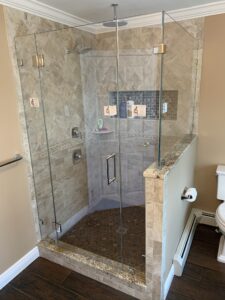 Corner Shower with Knee Wall Cutout Glass Installation