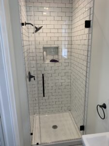 Inline Shower with Door and Small Glass Panel installed by Harmony Glass NJ