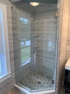 2 Piece Neo angle Shower with titles and high glass