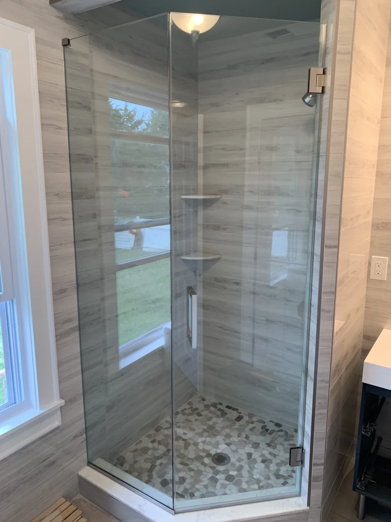 2 Piece Neo angle Shower with titles and high glass
