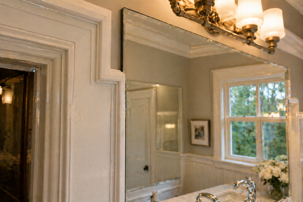 Elegant bathroom with warm lighting Harmony Glass NJ Mirror Installation Middletown