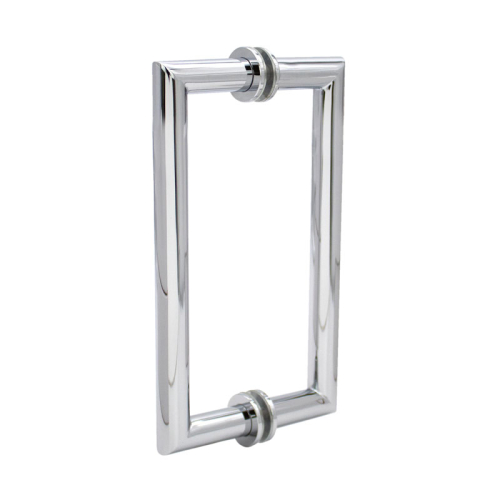 Frameless sliding glass system with smooth, quiet hardware and a built-in towel bar for added convenience.